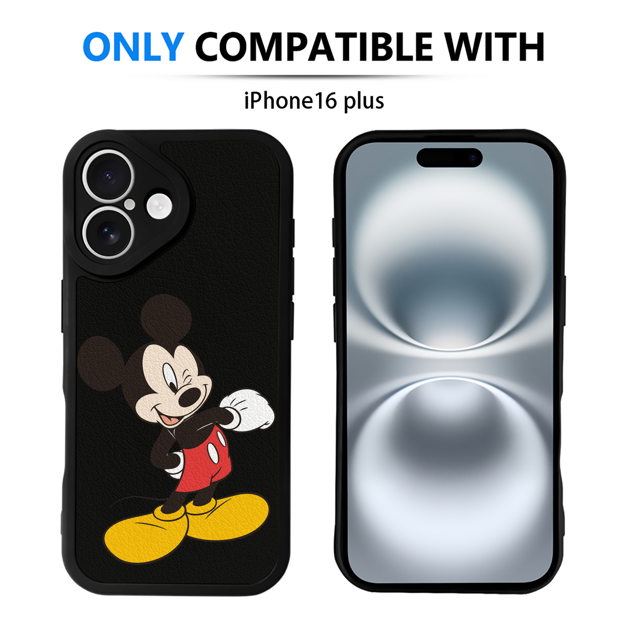 （画像用） ミッキーマウス Mickey Mouse 【iPhone 16シリーズ対応】シリコンスマホケース（レザー調） 材質：シリコン